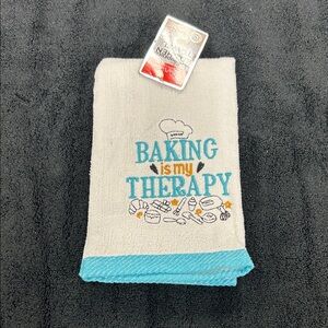 'Baking is My Therapy' Kitchen Towel - White and Blue